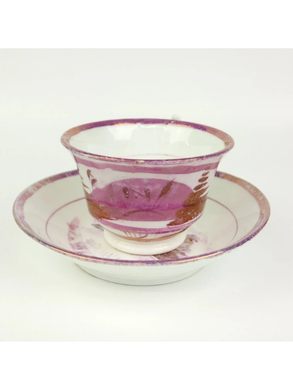 Antique Staffordshire Pink Lustre Lusterware Tea Cup & Saucer Pearlware Trees